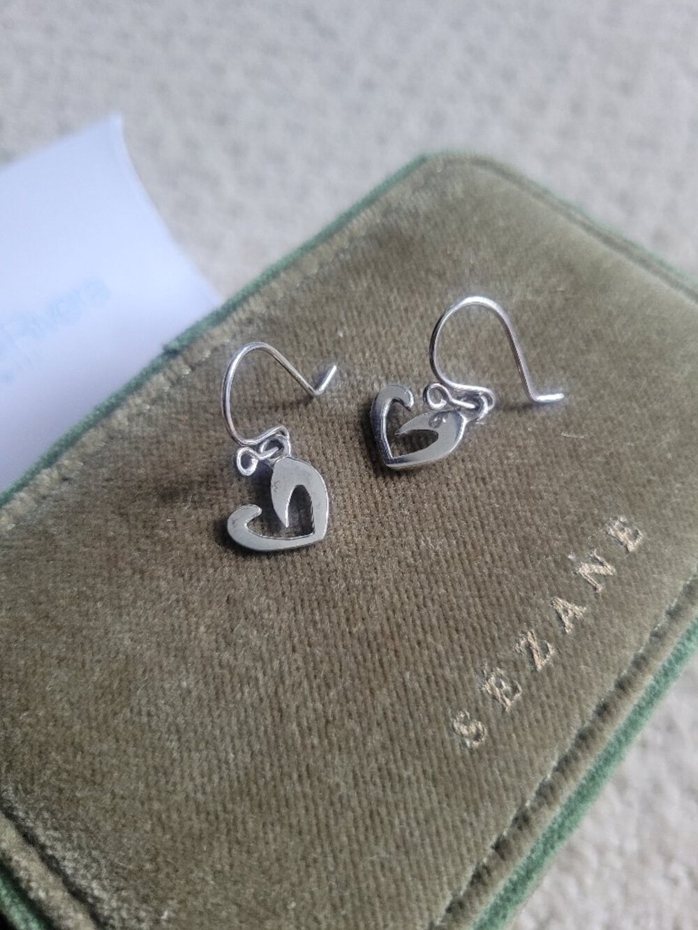 NIB Migdalia Rivera Gioielli 925 Sterling Silver Open Heart Dangle Earrings